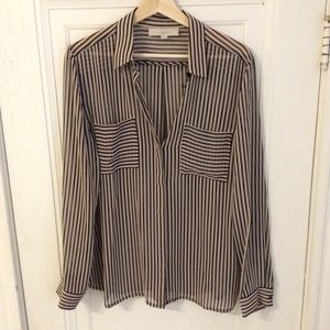 LOFT Striped Button-down Top, L